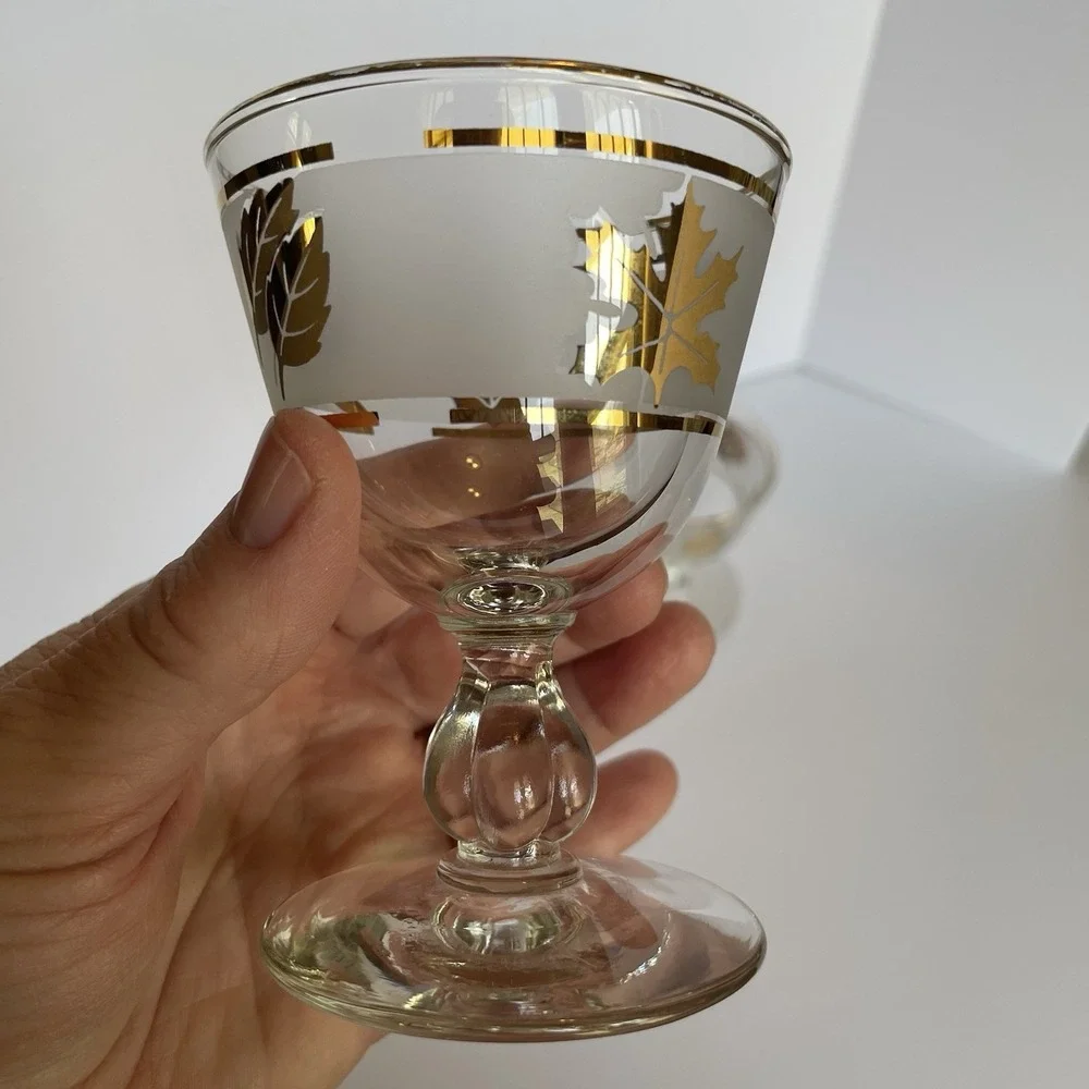 Vtg Frosted GOLD LEAF Sherbet Glass Set‎ of 2 Mid Century - 3 7/8